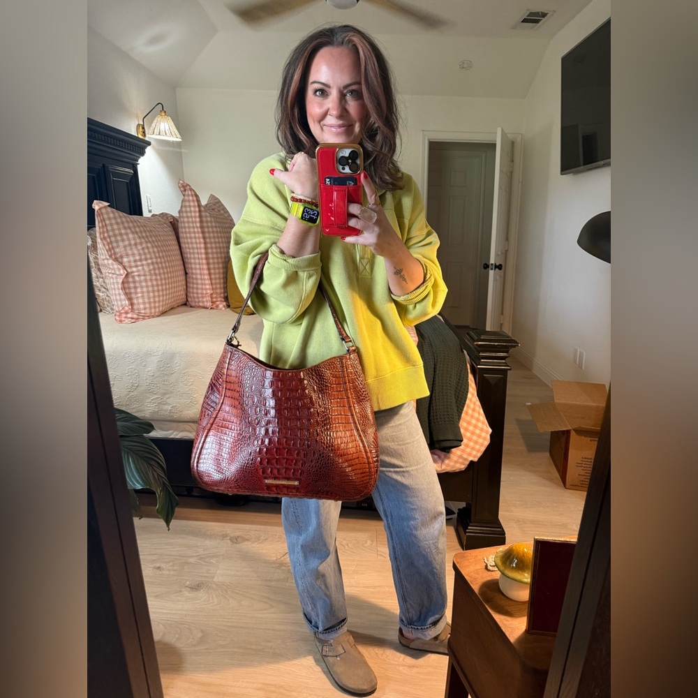 Brahmin Brown Croc-Embossed Hobo Bag